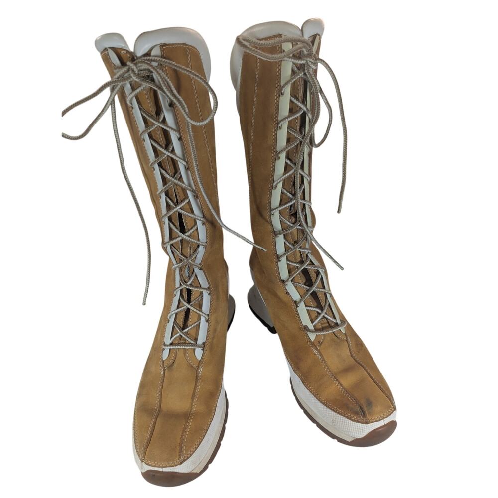 TIMBERLAND! PECAN BROWN GENUINE LEATHER, NUBUCK FINISH, UNIQUE HEEL BOOTS! 8M - Picture 4 of 16